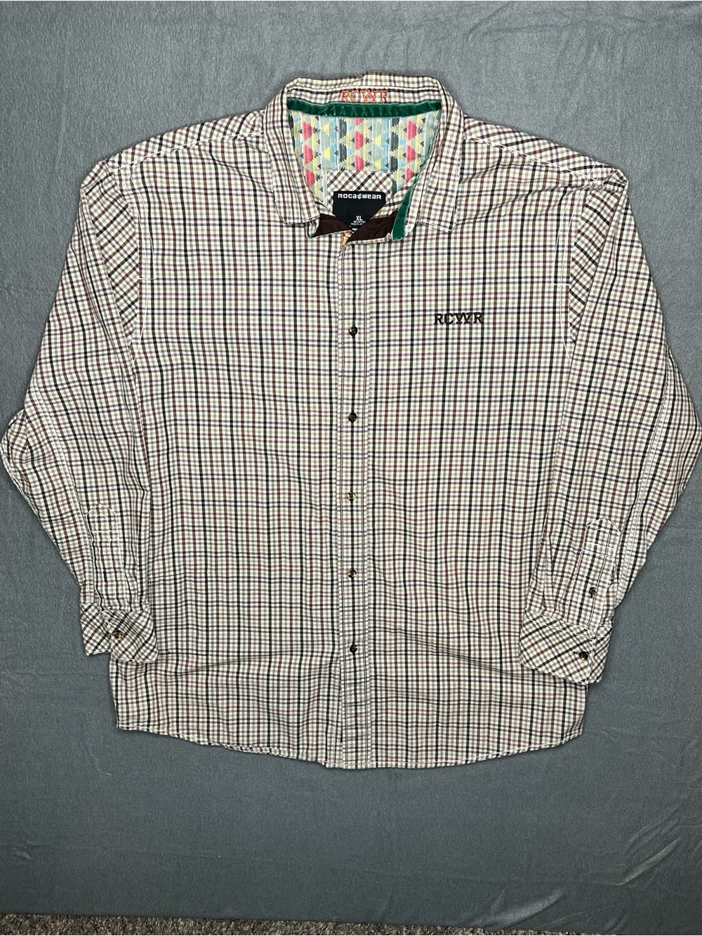 Rocawear Men's Plaid Button-Up Shirt - White, Brown, Green